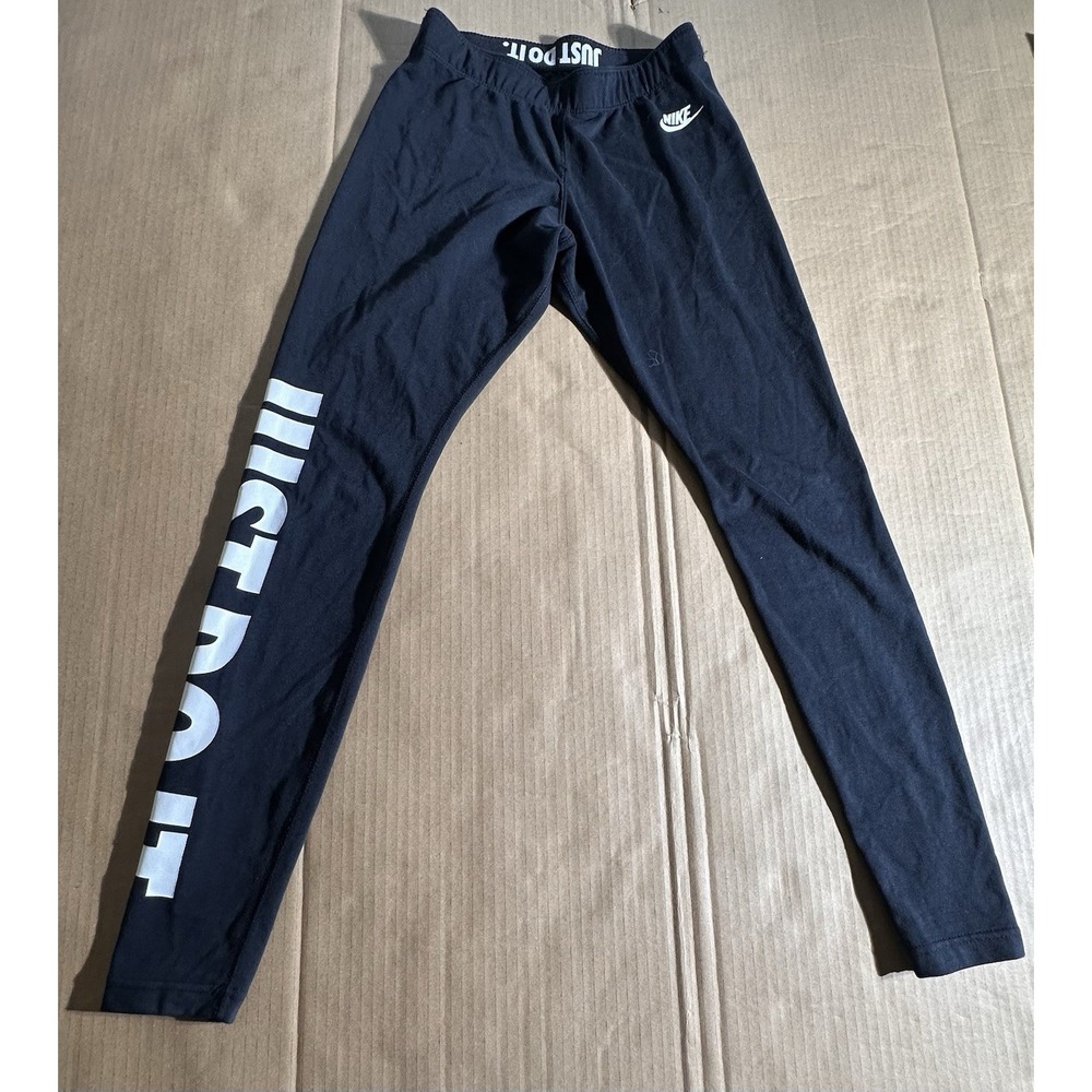 Nike Women's S Regular Black Ankle Leggings White Logo Elastic‎ Waist Stretch